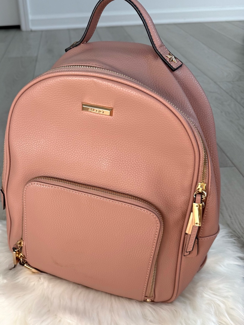 Othr Blush Pink Pebbled Backpack with Gold Hardware